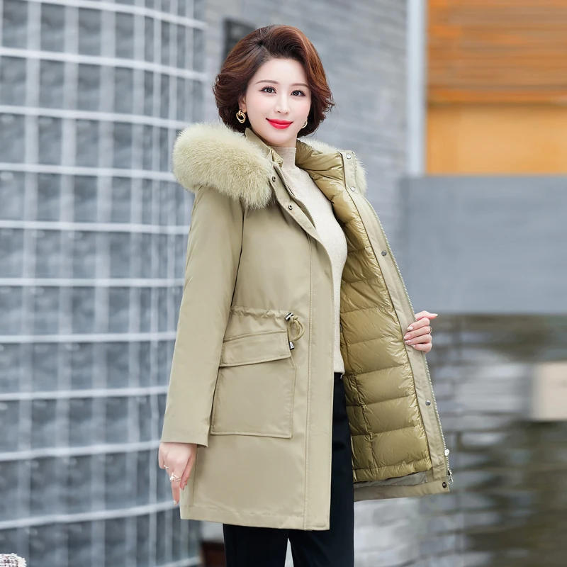 Shengyu Boya Middle-Aged and Elderly Mother's Clothing Mid-Length Live Face Removable Parka down Jacket Women's Jacket Thickeneded New Style - Image 4