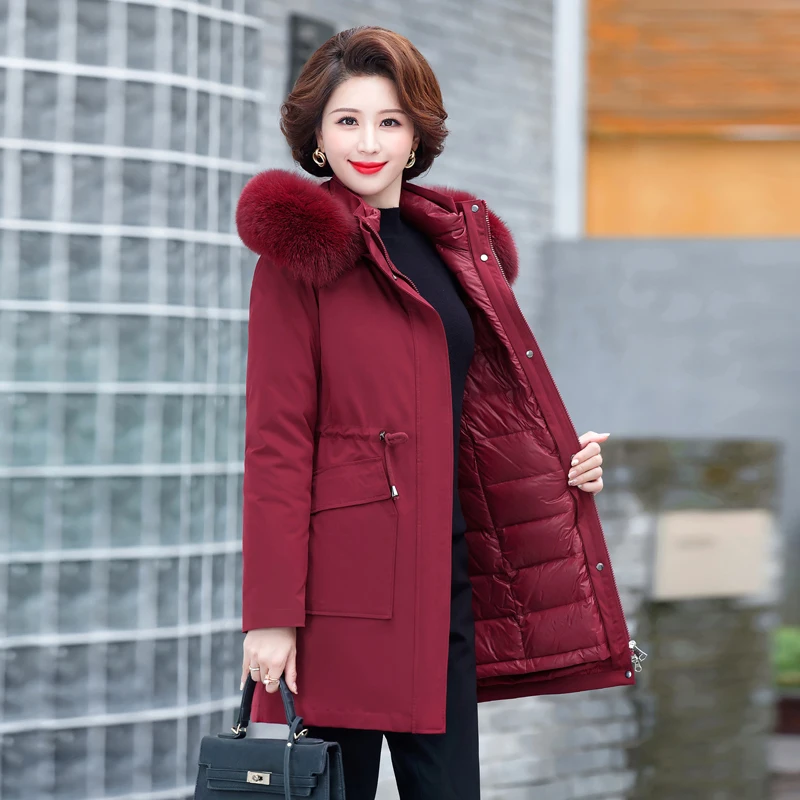 Shengyu Boya Middle-Aged and Elderly Mother's Clothing Mid-Length Live Face Removable Parka down Jacket Women's Jacket Thickeneded New Style - Image 2