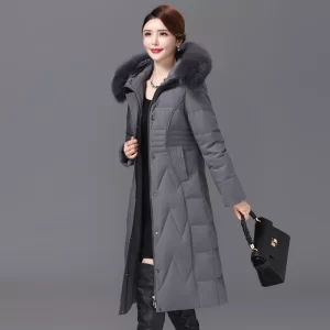 Shengyu Boya Middle-Aged and Elderly Slim Over-The-Knee Long down Jacket for Women, New Thickened Coat with Detachable Hood