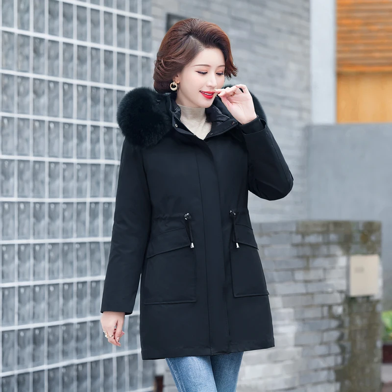 Shengyu Boya Middle-Aged and Elderly Mother's Clothing Mid-Length Live Face Removable Parka down Jacket Women's Jacket Thickeneded New Style - Image 6
